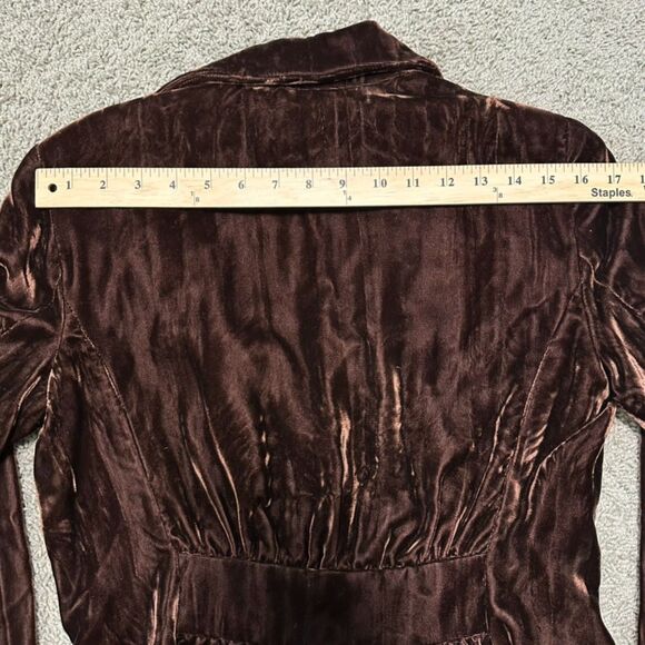 Vintage Y2K Cache Brown Velvet Rhinestone Buttons Glam Blazer, Made in USA - Picture 8 of 9
